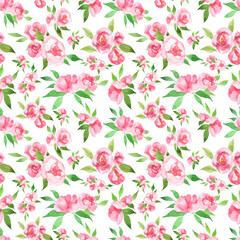 Seamless pattern with hand painted watercolor peonies