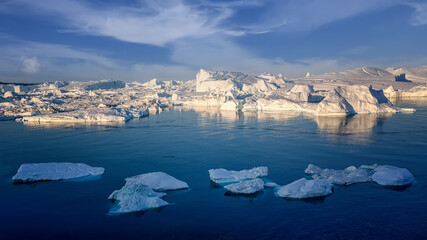 floating glaciers at fjord Disco Bay West Greenland