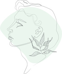 Minimalistic line art illustration of beauty girl. Abstract modern portrait. Line art illustration beauty woman. Abstract simple vector portrait. Modern minimalistic women portrait line art. Image lin