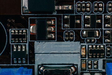 Circuit board repair. Electronic hardware modern technology. Motherboard digital personal computer...