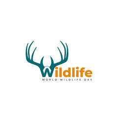 Typography of Wildlife with deer antlers design. good template for World wildlife day design.