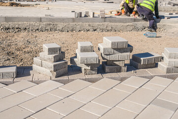 Concrete paving slabs at a construction site