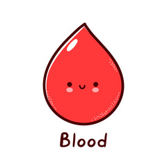 Cute happy funny human blood drop character. Vector flat line cartoon kawaii character illustration icon. Isolated on white background. Blood drop with face character mascot concept