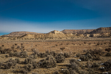 Beautiful texture on mountain scape in desert vista on clear day in rural New Mexico