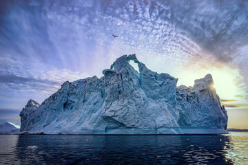 Fototapeta na wymiar floating glaciers at fjord Disco Bay West Greenland with bird