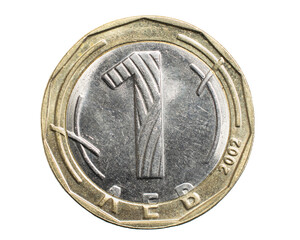 one bulgarian lew coin isolated on white background © Krzysztof Bubel