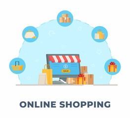 Online shopping. Vector illustration of online shopping and sales. Ordering products offline. 