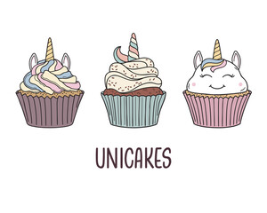 Set of unicorn cupcakes