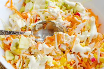vegetable salad with mayonnaise, close-up.