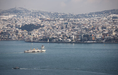 Aerial View of Istanbul City in Snowy day