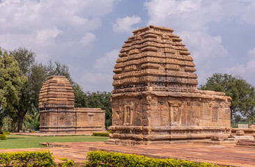 Bagalakote, Karnataka, India - November 7, 2013: Pattadakal temple complex. Brown stone...