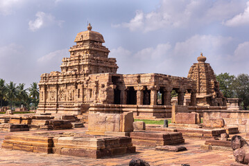 Bagalakote, Karnataka, India - November 7, 2013: Pattadakal temple complex. Brown stone combination...