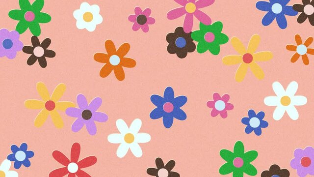 pattern with flowers vintage style 70s loop animation grain texture risograph