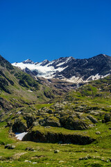 Fototapeta na wymiar Passo Gavia, mountain pass in Lombardy, Italy, at summer