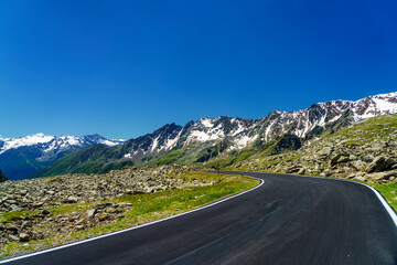 Fototapeta premium Passo Gavia, mountain pass in Lombardy, Italy, to Val Camonica at summer