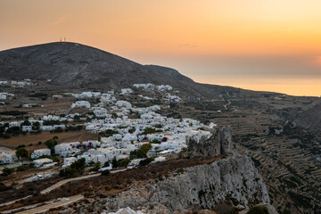 The town of Chora located on the edge of a cliff on the island of Folegandros. Cyclades, Greece