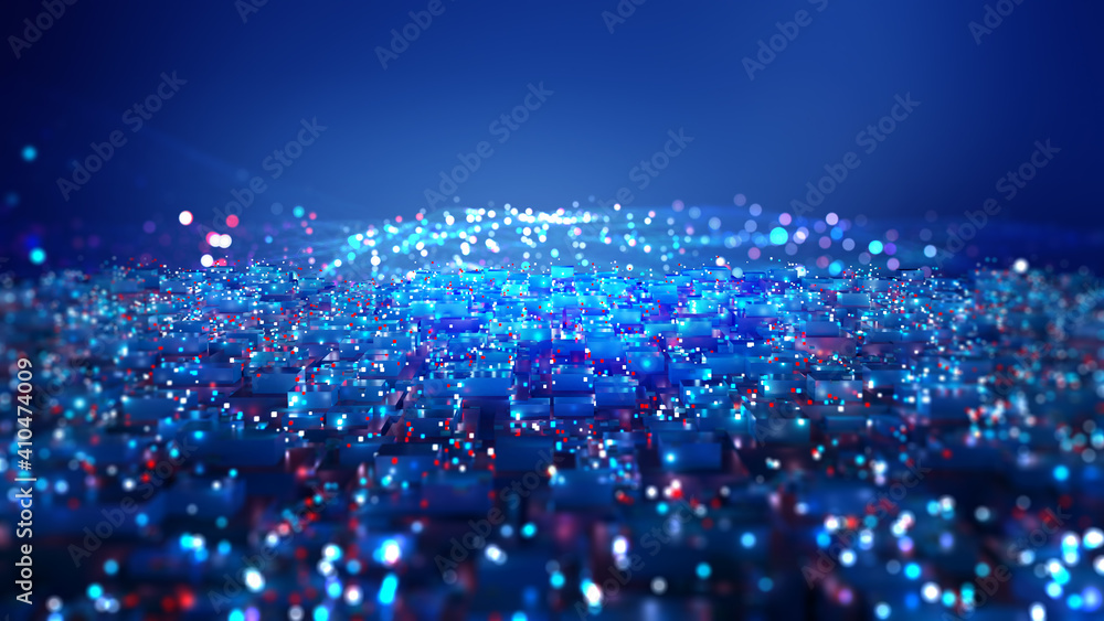 Poster global database. motherboard, processor, cpu, quantum computer 3d illustration. high tech, blockchai
