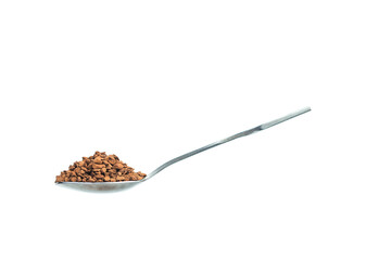 A spoon with instant coffee on a white background. Selective coffee. Hot drinks concept.