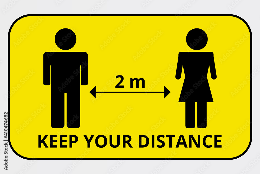 Wall mural social distance. keep a distance of 2 meters, avoid the crowd. preventive measures to protect yourse