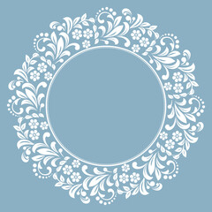 Decorative frame Elegant vector element for design in Eastern style, place for text. Floral blue border. Lace illustration for invitations and greeting cards