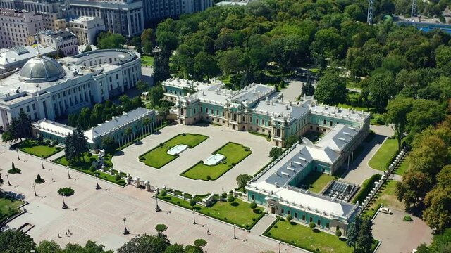 Aerial view of Mariinsky Palace in Kiev, fassade of Mariinsky Palace kiev, Ukraine