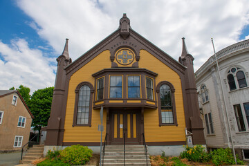 Highrock North Shore Church at 10 Dane Street in historic city center of Beverly, Massachusetts MA, USA. 