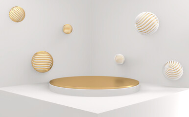 White style, Podium minimal geometric. 3D rendering
