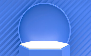 Cyan blue podium minimal design product scene. 3d rendering