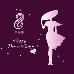 Happy women's day on 8 march celebration theme with silver star and heart for social media, story, wishes card, greeting card and promotion purpose