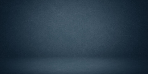 Empty Dark blue with Black vignette Studio well use as background
