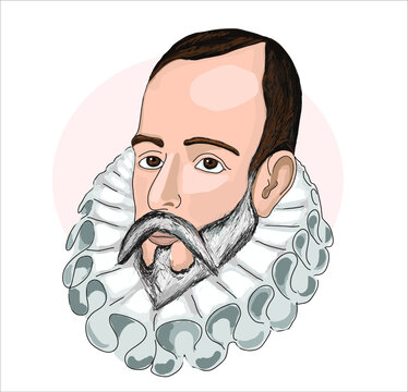 Miguel de Cervantes famous spanish writer isolated vector sketch portrait