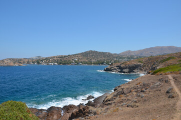 Mediterranean coast. Beaches full of rocks. Islands and beaches in the Aegean Sea.