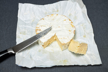 Piece of camembert cheese and a knife