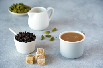 Traditional middle eastern , indian drink masala or karak chai. Closeup