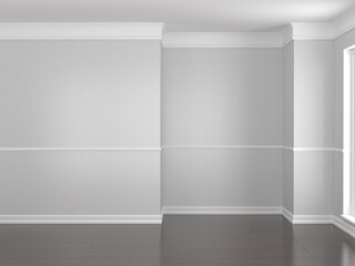 Empty room with gray walls and dark floor