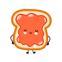 Cute funny happy bread toast with jam character. Vector flat line cartoon kawaii character illustration icon. Isolated on white background. Toast with face character mascot concept