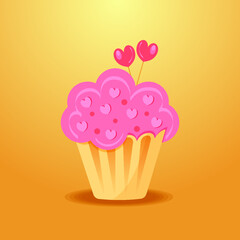 Delicious vector cupcake with hearts