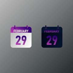 February daily calendar icon in flat design style. Vector illustration in light and dark design. 