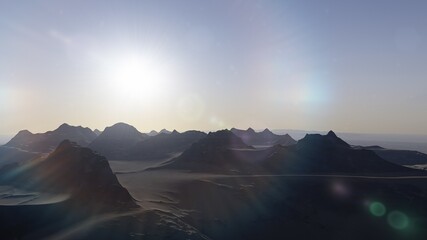Obraz premium beautiful view from an exoplanet, a view from an alien planet, a computer-generated surface, a fantastic view of an unknown world, a fantasy world 3D render 