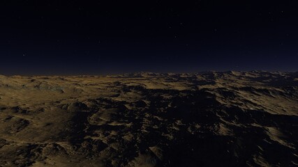 beautiful view from an exoplanet, a view from an alien planet, a computer-generated surface, a fantastic view of an unknown world, a fantasy world 3D render
