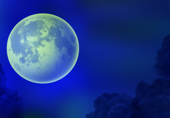 Full blue moon with star at dark night sky background