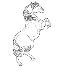 muscular house horse linear drawing. animal in motion picture. design of a booklet, flyer, invitation to an exhibition of animals, riding horses. template, clipart, doodle for antistress coloring book