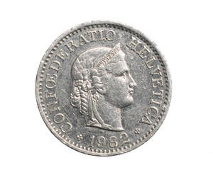 ten Switzerland helvetica Coin isolated on white background