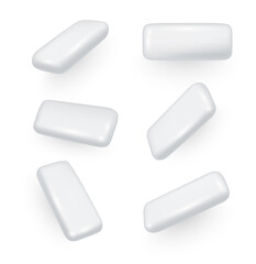 Chewing gum pads in different angles templates. Bubblegum, peppermint in realistic style.