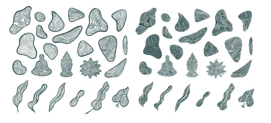 Mineral geometric boho elements collection.Japanese graphic vector isolated ornament card.tribal shapes minimalist design.Gypsy vibes ethnic style.eco spa and nature  set.hand drawn feathers for decor