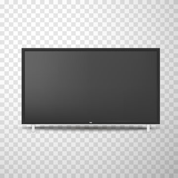 Television Set With Empty Screen Realistic Template. Smart Or Connected TV Attached On Wall.