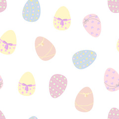 Easter holiday symbol colorful decorated eggs in pastel tones seamless pattern, flat style vector illustration for spring festive time decor, greeting cards, gift paper, banners, web design