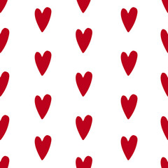 Vector seamless pattern : simple red small hearts on white. Nice romantic design for love decor , saint valentines day . Textile, wrapping paper, notebook cover, cards.