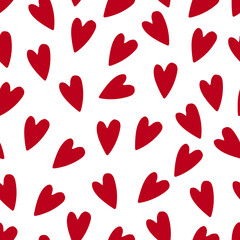 Vector seamless pattern : simple red small hearts on white. Nice romantic design for love decor , saint valentines day . Textile, wrapping paper, notebook cover, cards.