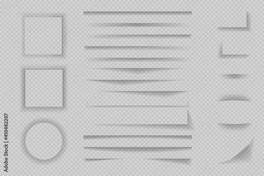 Poster collection of shadow dividers, paper shadow effect. vector transparent overlay shadows for elements 